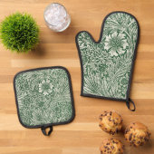 William Morris Marigold Groene Bloembloem Ovenwant & Pannenlap Set (Top down)