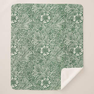 William Morris Marigold Groene Bloembloem Sherpa Deken
