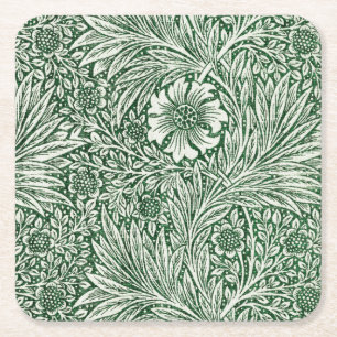 William Morris Marigold Groene Bloembloem Vierkante Kartonnen Onderzetter