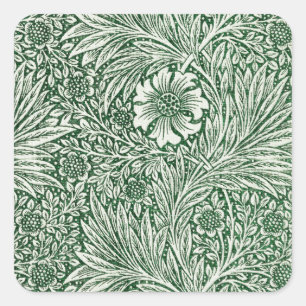 William Morris Marigold Groene Bloembloem Vierkante Sticker