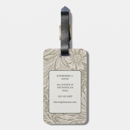  William Morris Marigold Pattern Bagagelabel (Achterkant verticaal)