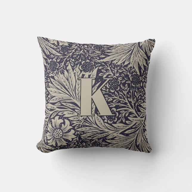  William Morris Marigold Pattern Monogram Kussen (Voorkant)