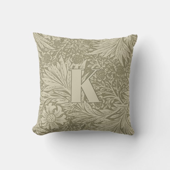  William Morris Marigold Pattern Monogram Kussen (Voorkant)