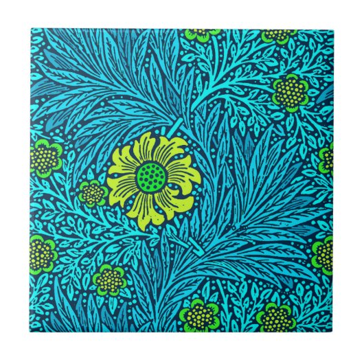 William Morris Marigold, Turquoise & Cobalt Blue Tegeltje (Voorkant)