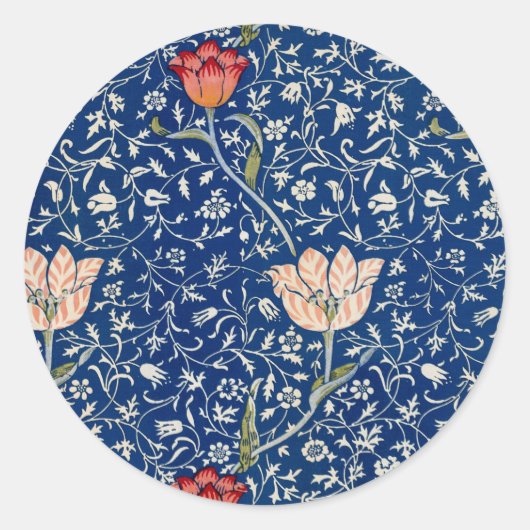 William Morris Medway Blue Floral Ronde Sticker (Voorkant)