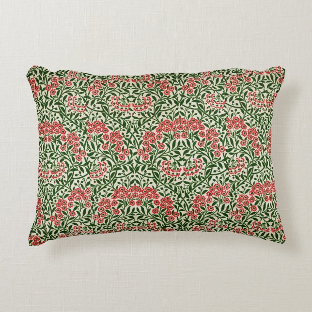 William Morris Michaelmas Daisy Flowers Pink Green Accent Kussen (Voorkant)