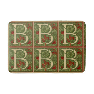 William Morris Monogram Letter B Bloem Roze Groen Badmat