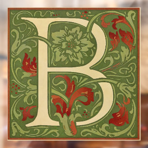 William Morris Monogram Letter B Bloemrijk Rood Gr Raamsticker