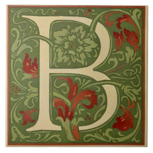 William Morris Monogram Letter B Bloemrijk Rood Gr Tegeltje