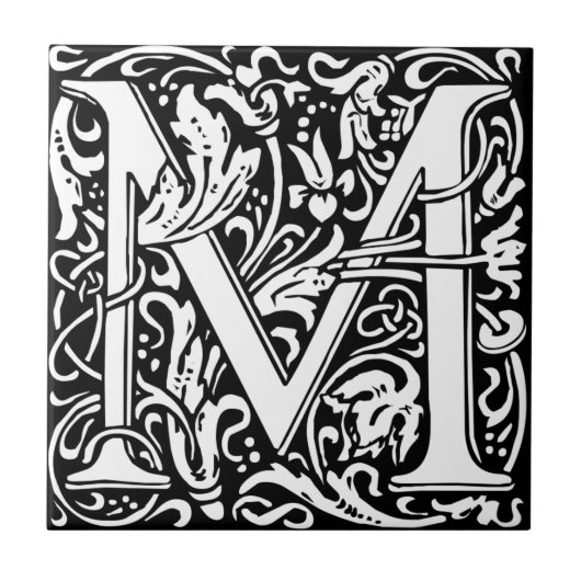 William Morris Monogrammed Letter M Tegeltje (Voorkant)