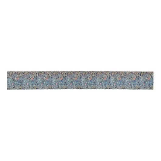 William Morris Mooi Bloemenpatroon Blauw Roze Grosgrain Lint (Voorkant)