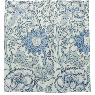 William Morris Mooi bloempatroon, blauw, roos Douchegordijn