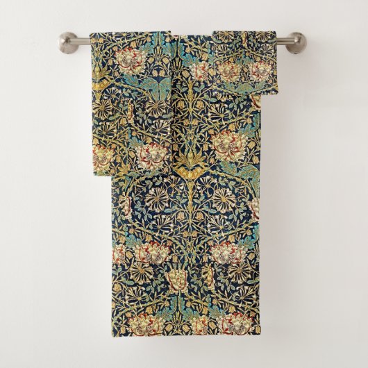 William Morris Motif Floral Or Turquoise Rouge (En situation)