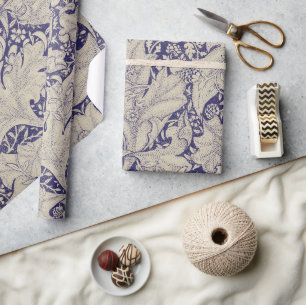 William Morris Muurbloem Patroon Antiek Blauw Cadeaupapier