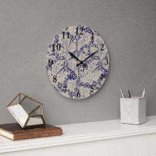 William Morris Muurbloem Patroon Antiek Blauw Grote Klok