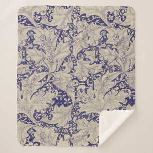 William Morris Muurbloem Patroon Antiek Blauw Sherpa Deken