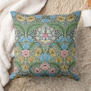 William Morris  Myrtle Flowers Geel Blauw Kussen