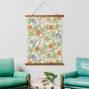 William Morris Naadloos Tralie Roos Patroon Hangend Wandkleed