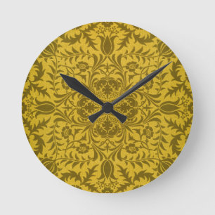William Morris Naadloos Wingerd Goud Geel Patroon Ronde Klok