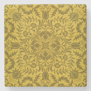 William Morris Naadloos Wingerd Goud Geel Patroon Stenen Onderzetter