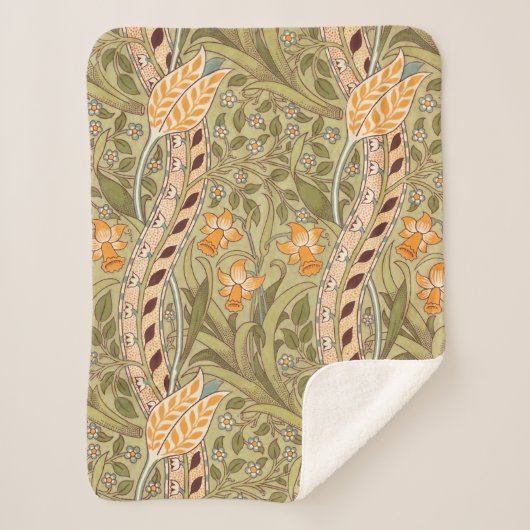 William Morris Narcissen Tuin Bloem Klassieke Bota Sherpa Deken (Voorkant)