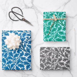 William Morris Oak Leaves, Blue, Turquoise & Grey Inpakpapier Vel