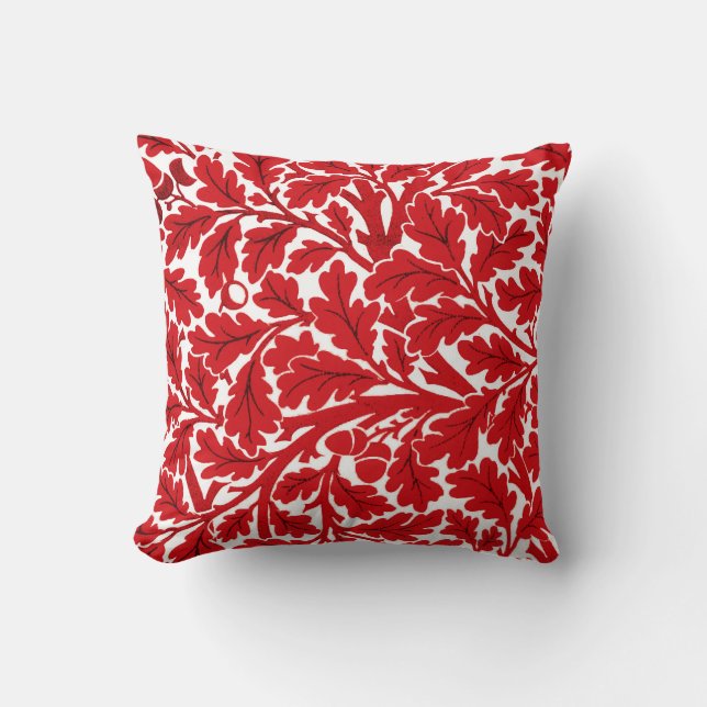 William Morris Oak Leaves, Deep Red en White Kussen (Voorkant)