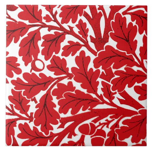 William Morris Oak Leaves, Deep Red en White Tegeltje (Voorkant)