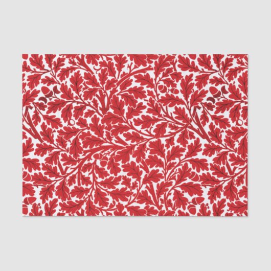William Morris Oak Leaves, Deep Red en White Tissuepapier (Voorkant)