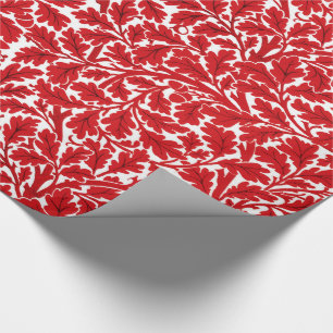 William Morris Oak Leaves, Deep Red en White Wrap Cadeaupapier