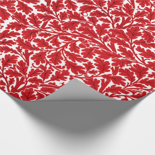 William Morris Oak Leaves, Deep Red en White Wrap Cadeaupapier (Hoek)