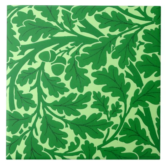 William Morris Oak Leaves, Emerald Green Tegeltje (Voorkant)