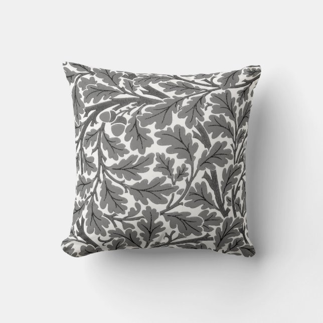 William Morris Oak Leaves, Grey / Grey and White Kussen (Voorkant)