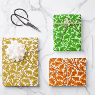 William Morris Oak Leaves, Oranje Mustard & Green Inpakpapier Vel