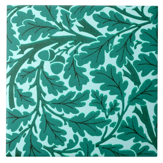 William Morris Oak Leaves, Turquoise & Aqua Tegeltje (Voorkant)