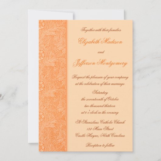 William Morris Orange Floral Faire-part de mariage (Devant)