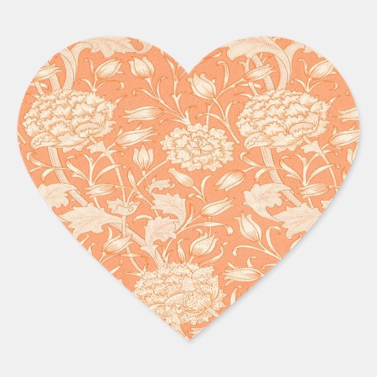 William Morris Oranje Floral Heart Sticker (Voorkant)