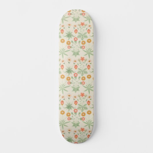 William Morris Oranje, roze & Green Daisy Pattern Skateboard (Voorkant)