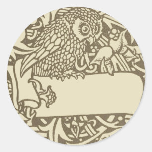 William Morris Owl Floral  Design Ronde Sticker
