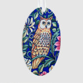 William Morris Owl Tapestry, Beige and Cobalt Blue Ornament (voorkant)