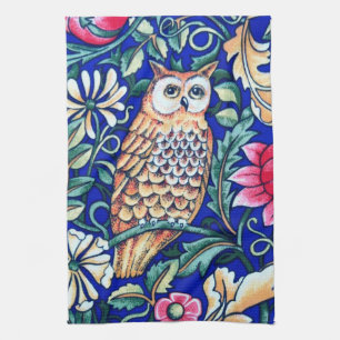 William Morris Owl Tapestry, Beige and Cobalt Blue Theedoek