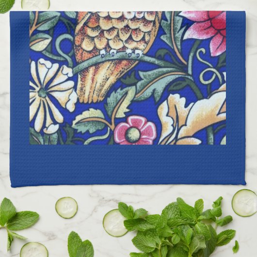 William Morris Owl Tapestry, Beige and Cobalt Blue Theedoek (Gevouwen)