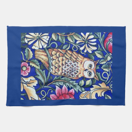 William Morris Owl Tapestry, Beige and Cobalt Blue Theedoek (Horizontaal)