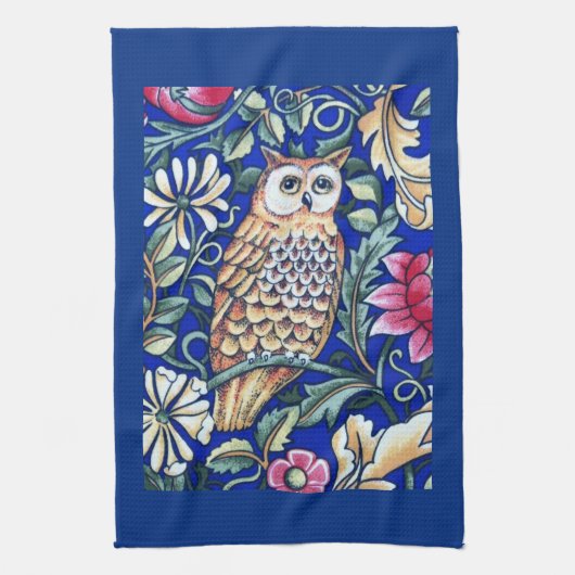William Morris Owl Tapestry, Beige and Cobalt Blue Theedoek (Verticaal)