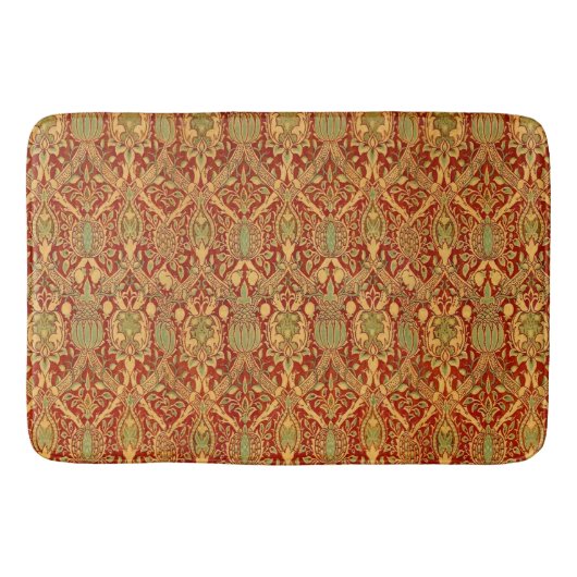 William Morris Pattern Red Turquoise Gold Badmat (Voorkant)