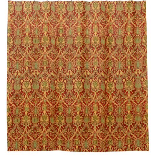  William Morris Pattern Red Turquoise Gold Douchegordijn (Voorkant)