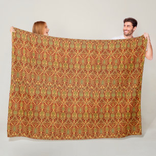  William Morris Pattern Red Turquoise Gold Fleece Deken