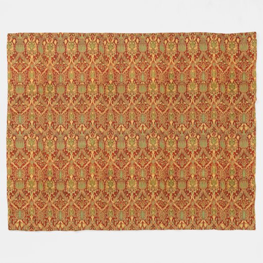  William Morris Pattern Red Turquoise Gold Fleece Deken (Voorkant (Horizontaal))