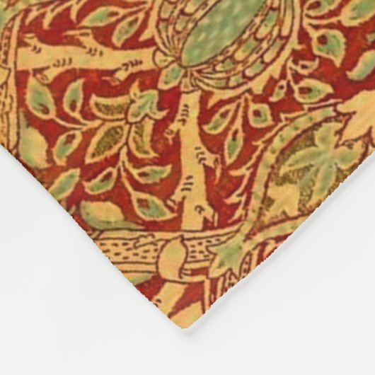 William Morris Pattern Red Turquoise Gold Fleece Deken (Hoek)