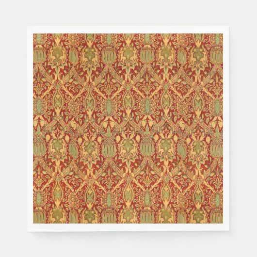  William Morris Pattern Red Turquoise Gold Servet (Voorkant)